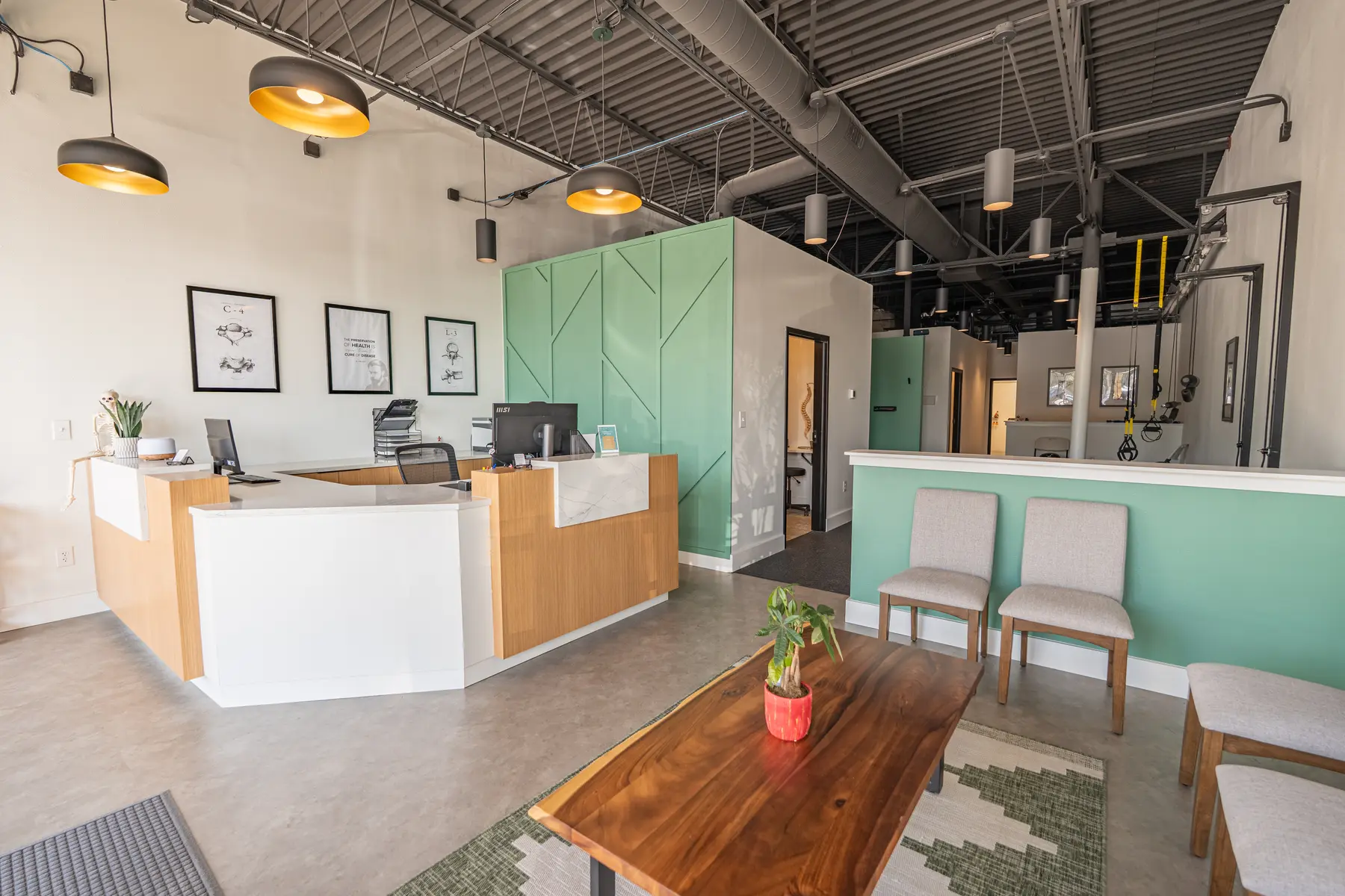 The reception area at True Works Chiropractic in Arlington